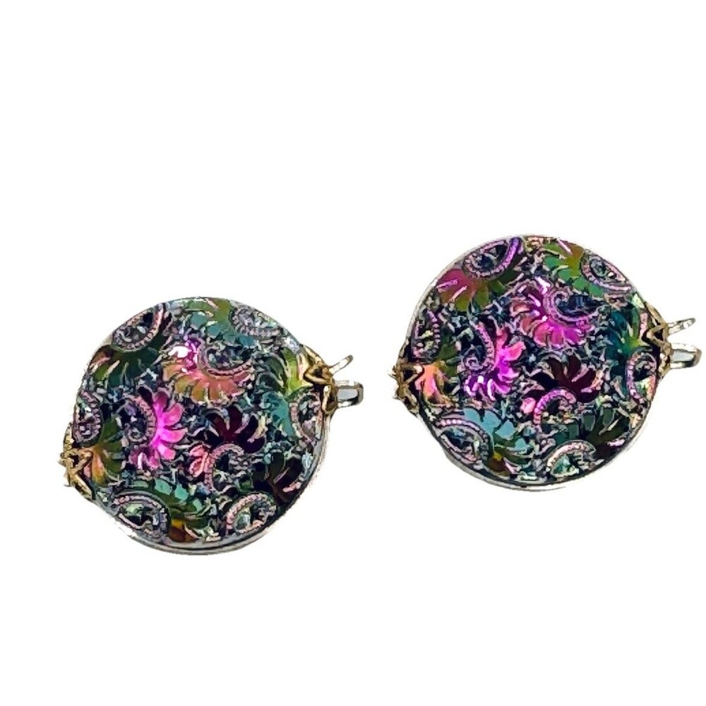 Vintage Jewel Tones Iridescent Hillcraft Castlecraft Czech Glass Slide Earrings
